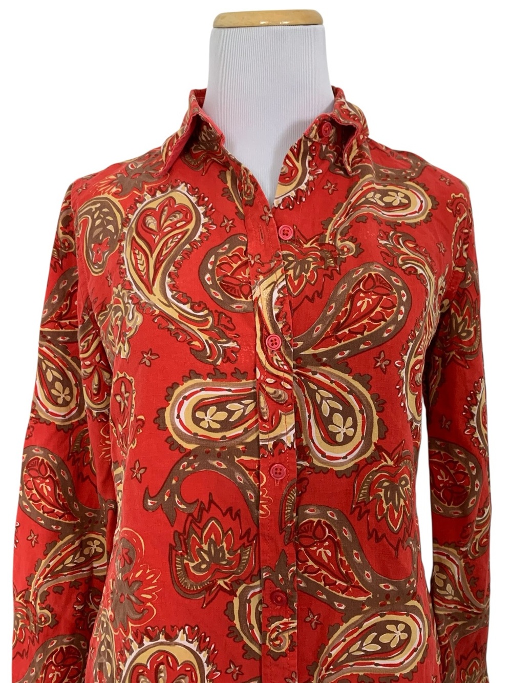 Wintersilks Silk Linen Blend Button Up Shirt Paisley Women’s S Orange Classic - Picture 3 of 15